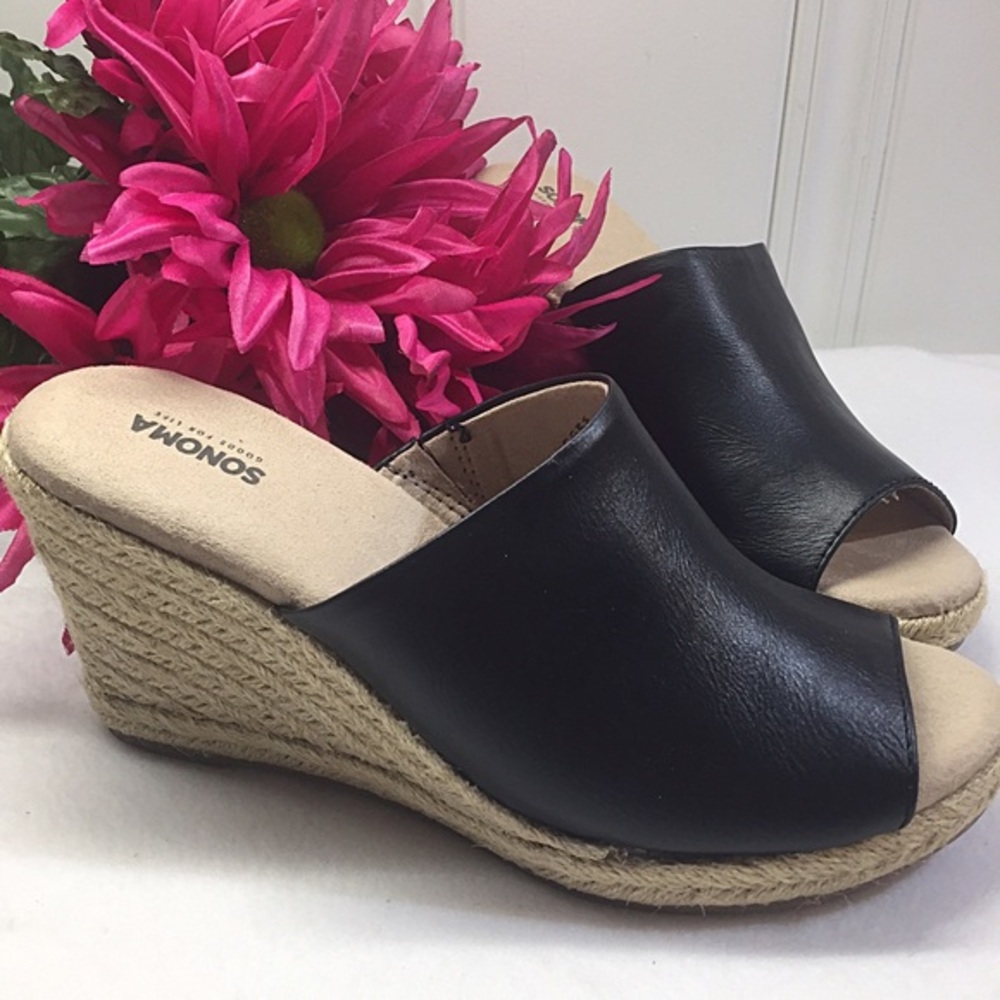 Black Espadrille Slip-On Wedge Heel